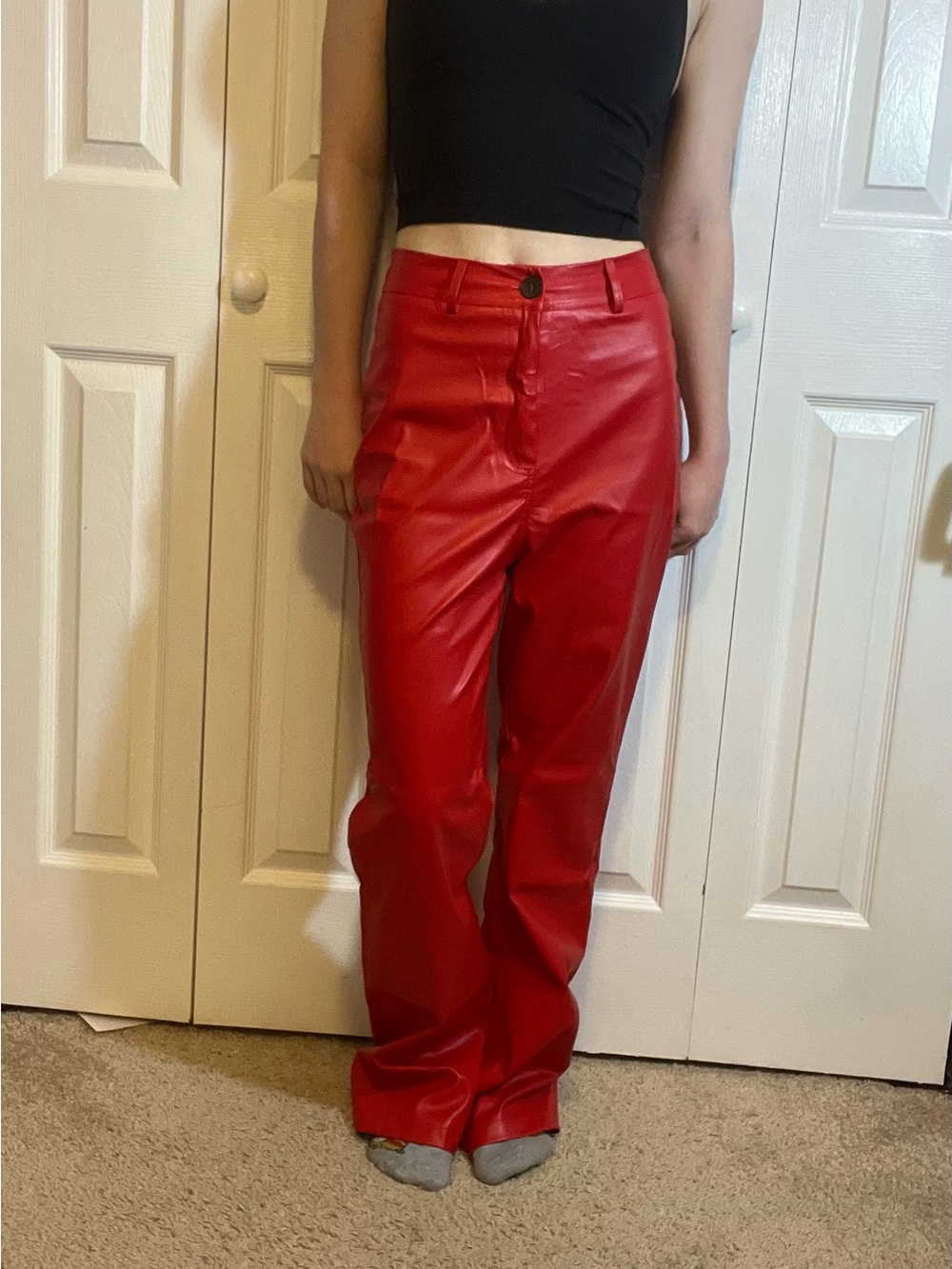 SHEIN Red Faux Leather Pants
